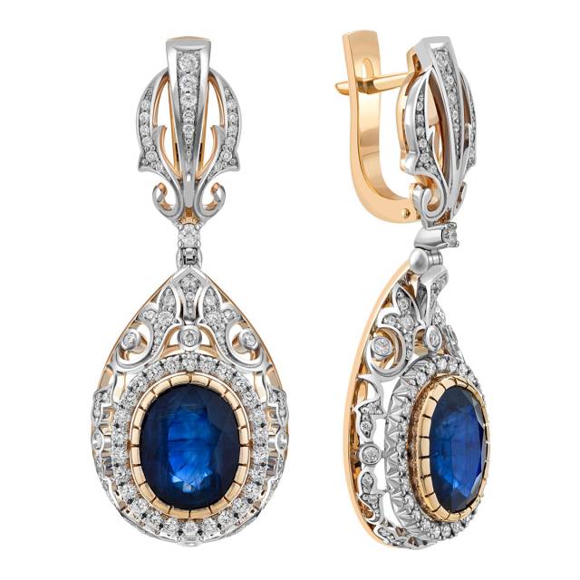 Серьги из комбинированного золота с бриллиантами и сапфирами (042375)