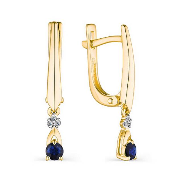 Серьги из жёлтого золота с бриллиантами и сапфирами (047130)