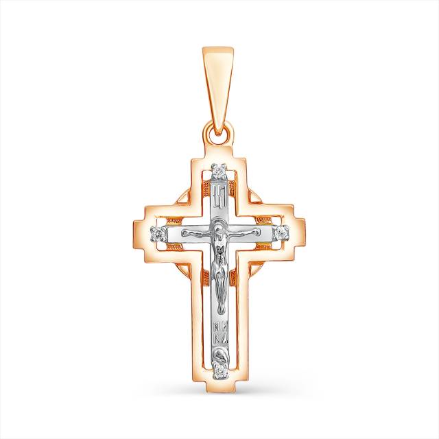 Кулон крест из комбинированного золота с бриллиантами (056171)