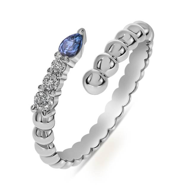 Кольцо из белого золота с бриллиантами и сапфиром (061049)