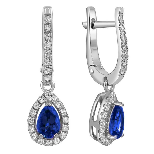 Серьги из белого золота с бриллиантами и сапфирами (055604)