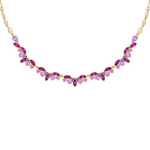 Колье из красного золота с родолитами и аметистами (037356)