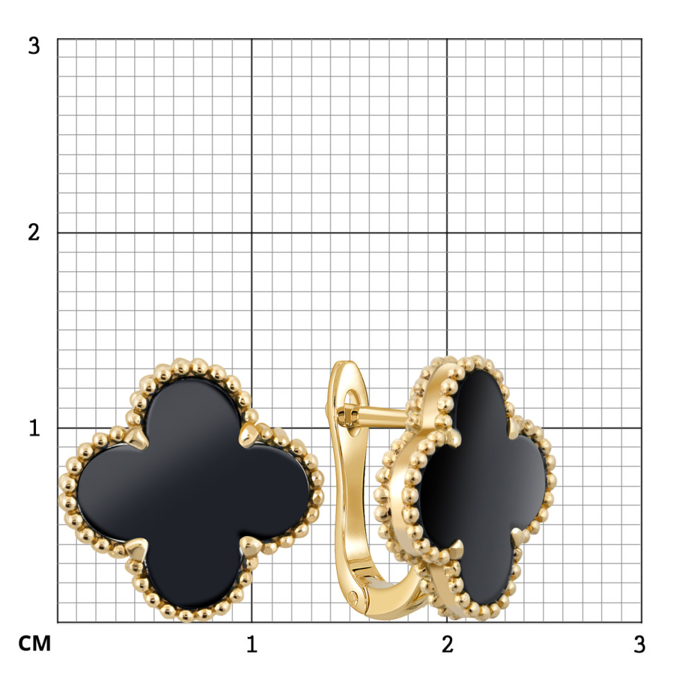 Серьги из жёлтого золота с ониксами (057711)