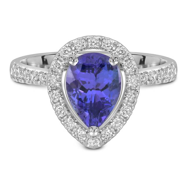 Кольцо из белого золота с бриллиантами и танзанитом (054510)