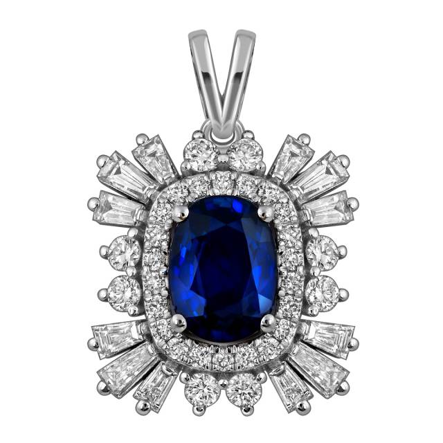 Кулон из белого золота с бриллиантами и сапфиром (054589)