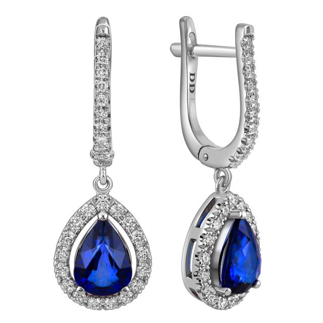 Серьги из белого золота с бриллиантами и сапфирами (062773)