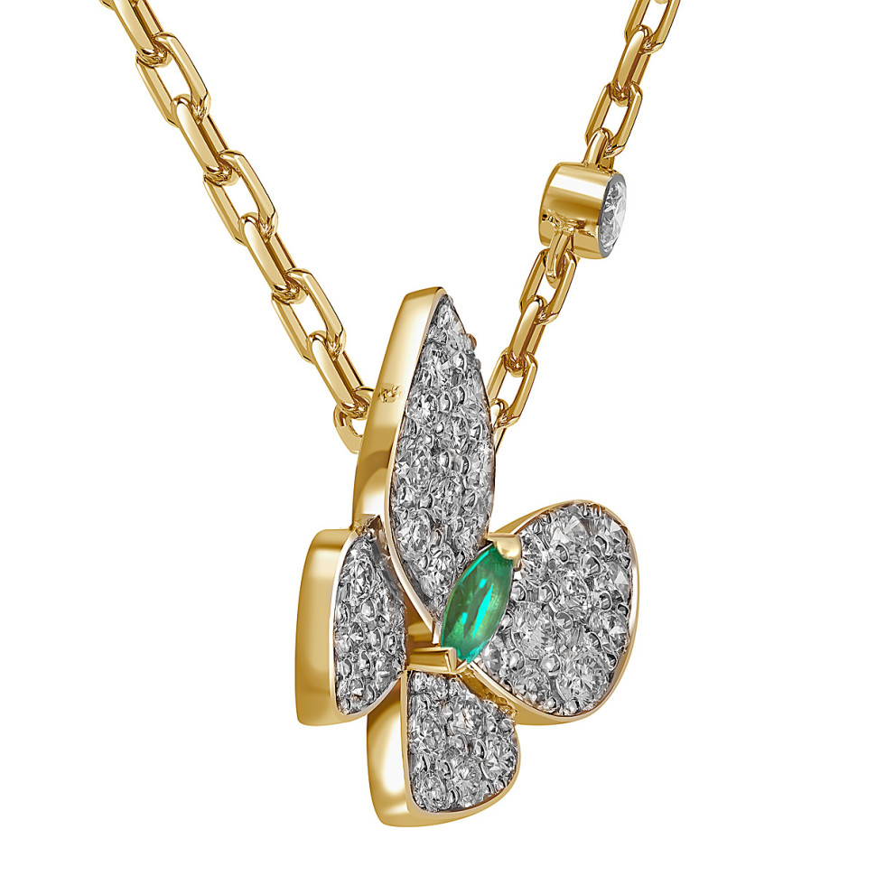 Колье из жёлтого золота с бриллиантами и изумрудом 