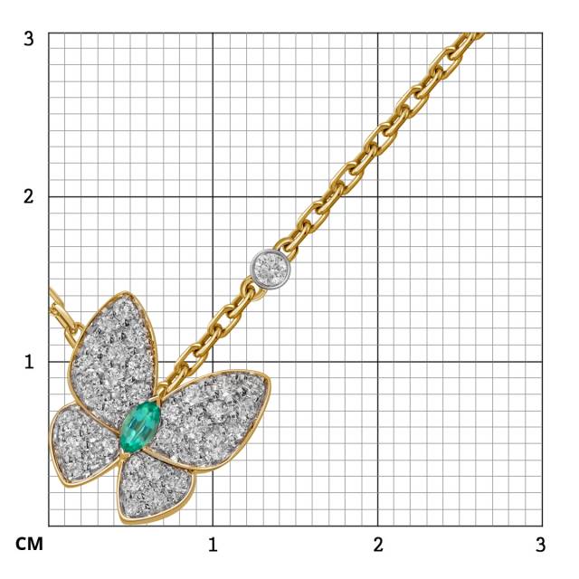 Колье из жёлтого золота с бриллиантами и изумрудом "Бабочка" (059962)