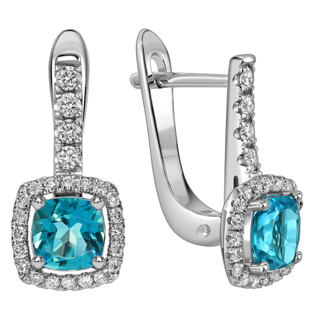 Серьги из белого золота с бриллиантами и апатитами (058527)