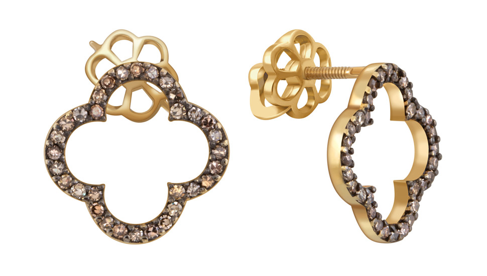 Серьги из жёлтого золота с коньячными бриллиантами (048518)