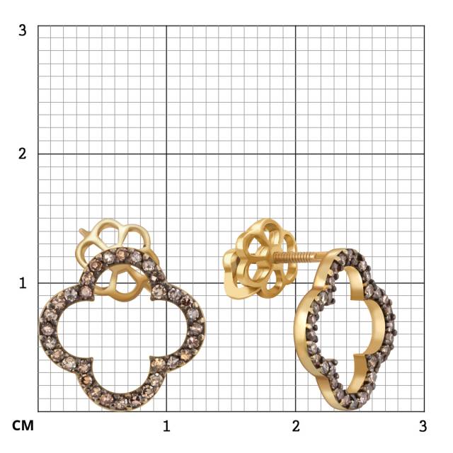 Серьги из жёлтого золота с коньячными бриллиантами (048518)