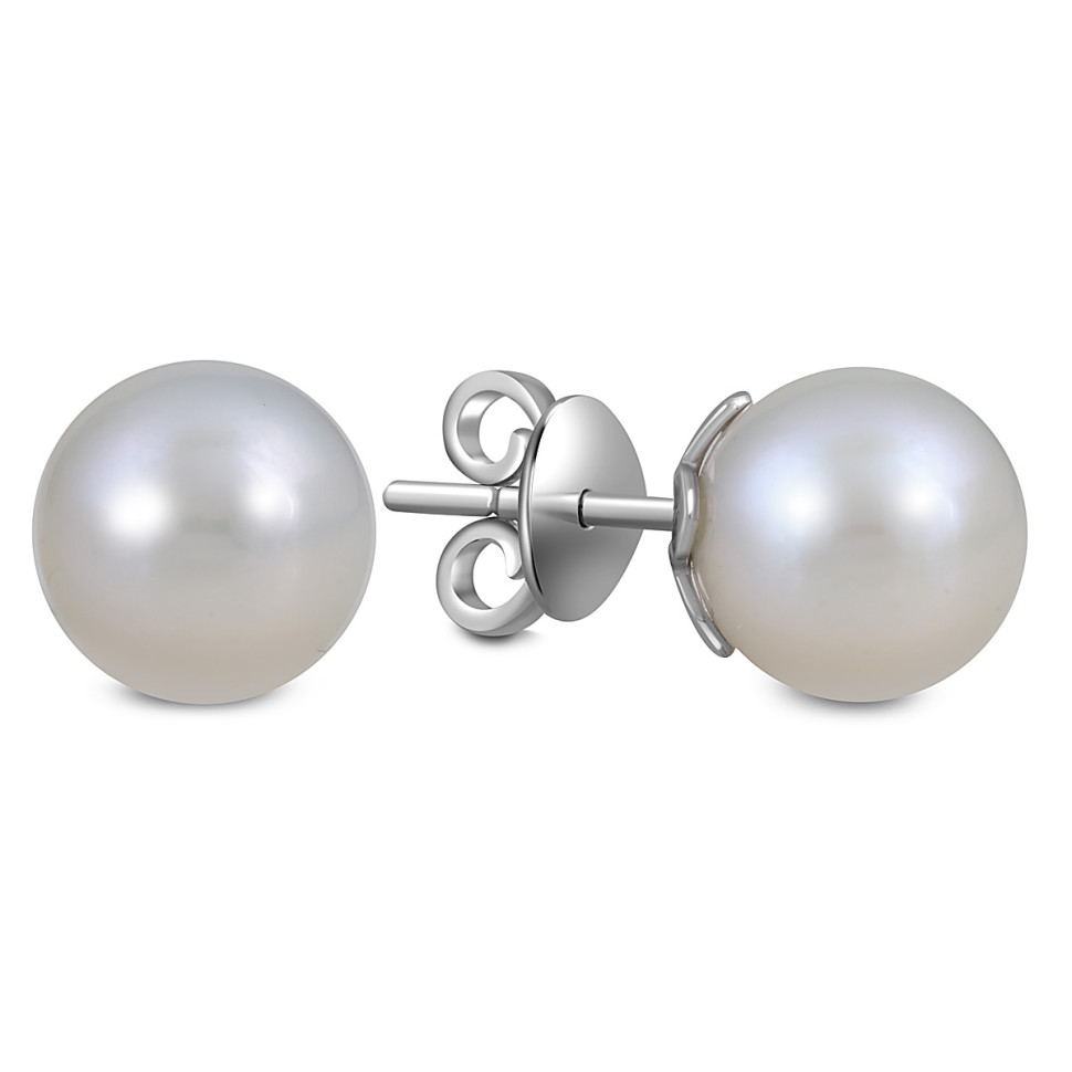 Серьги пусеты из белого золота с жемчугом (055171)