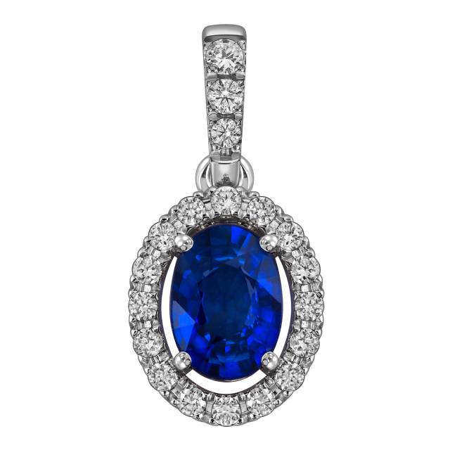 Кулон из белого золота с бриллиантами и сапфиром (062768)