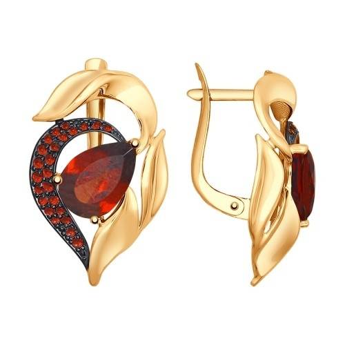 Серьги из красного золота с гранатами и фианитами (027792)