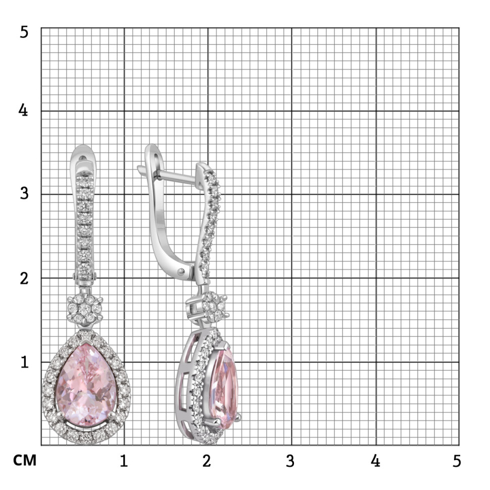Серьги из белого золота с бриллиантами и морганитами (058457)