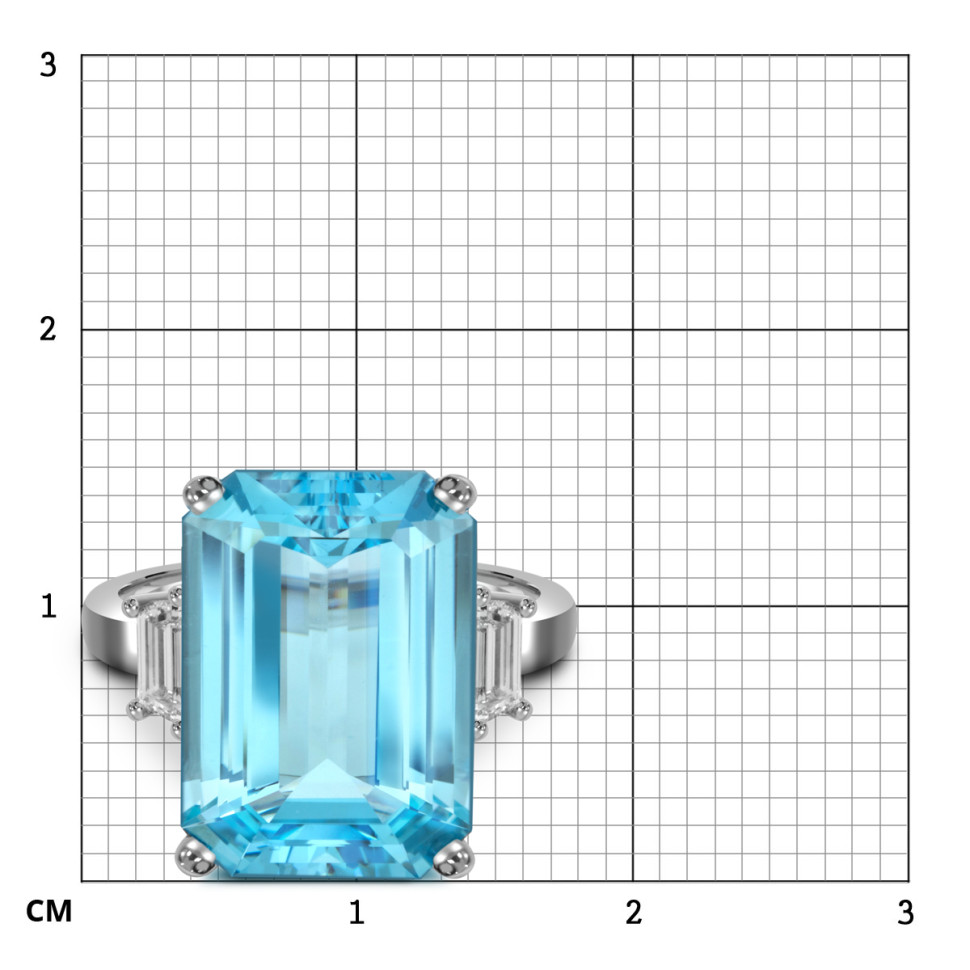 Кольцо из белого золота с бриллиантами и аквамарином (059185)