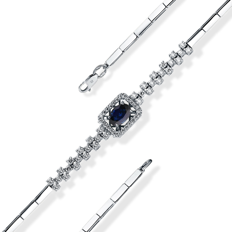 Браслет из белого золота с сапфиром и бриллиантами (063043)