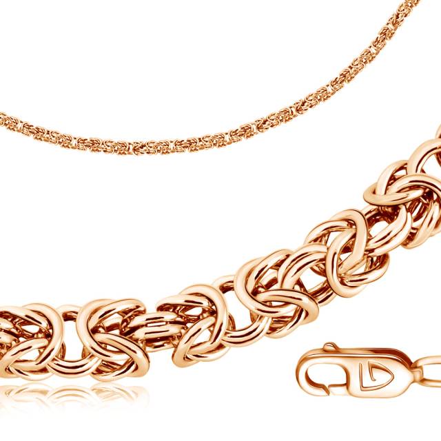 Цепь ручной работы из красного золота, плетение византийское (047316)