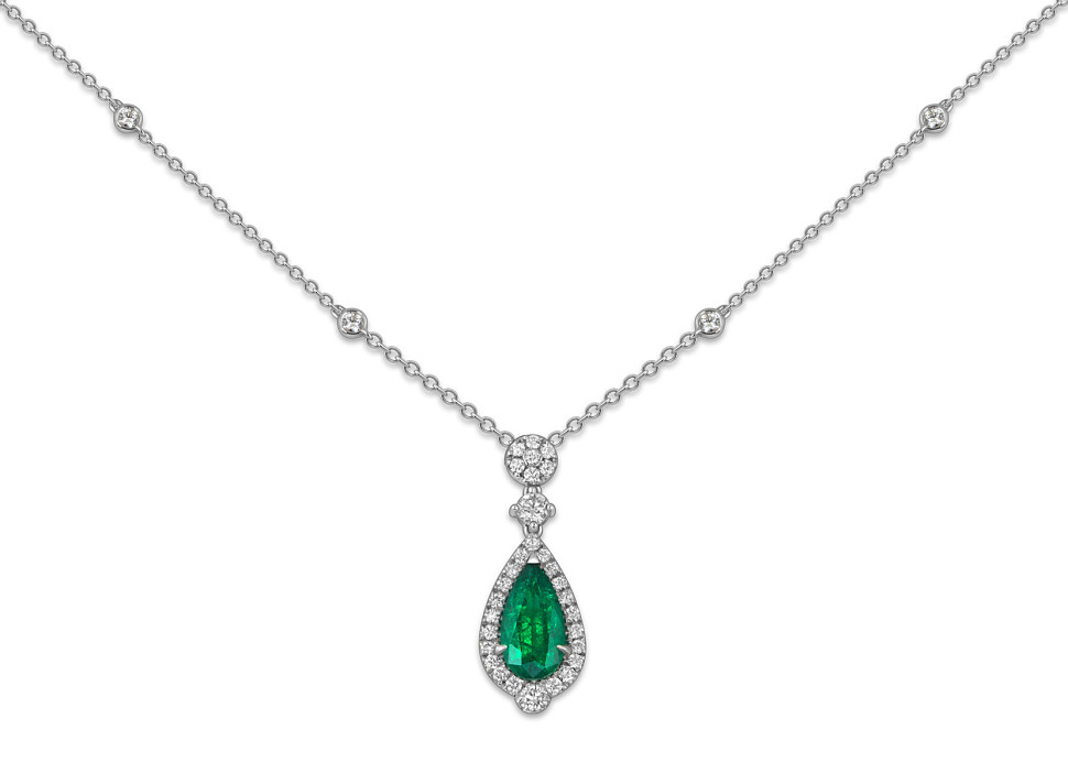 Колье из белого золота с изумрудом и бриллиантами 