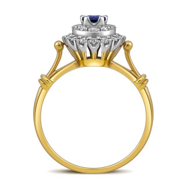 Кольцо из комбинированного золота с бриллиантами и сапфиром (018617)