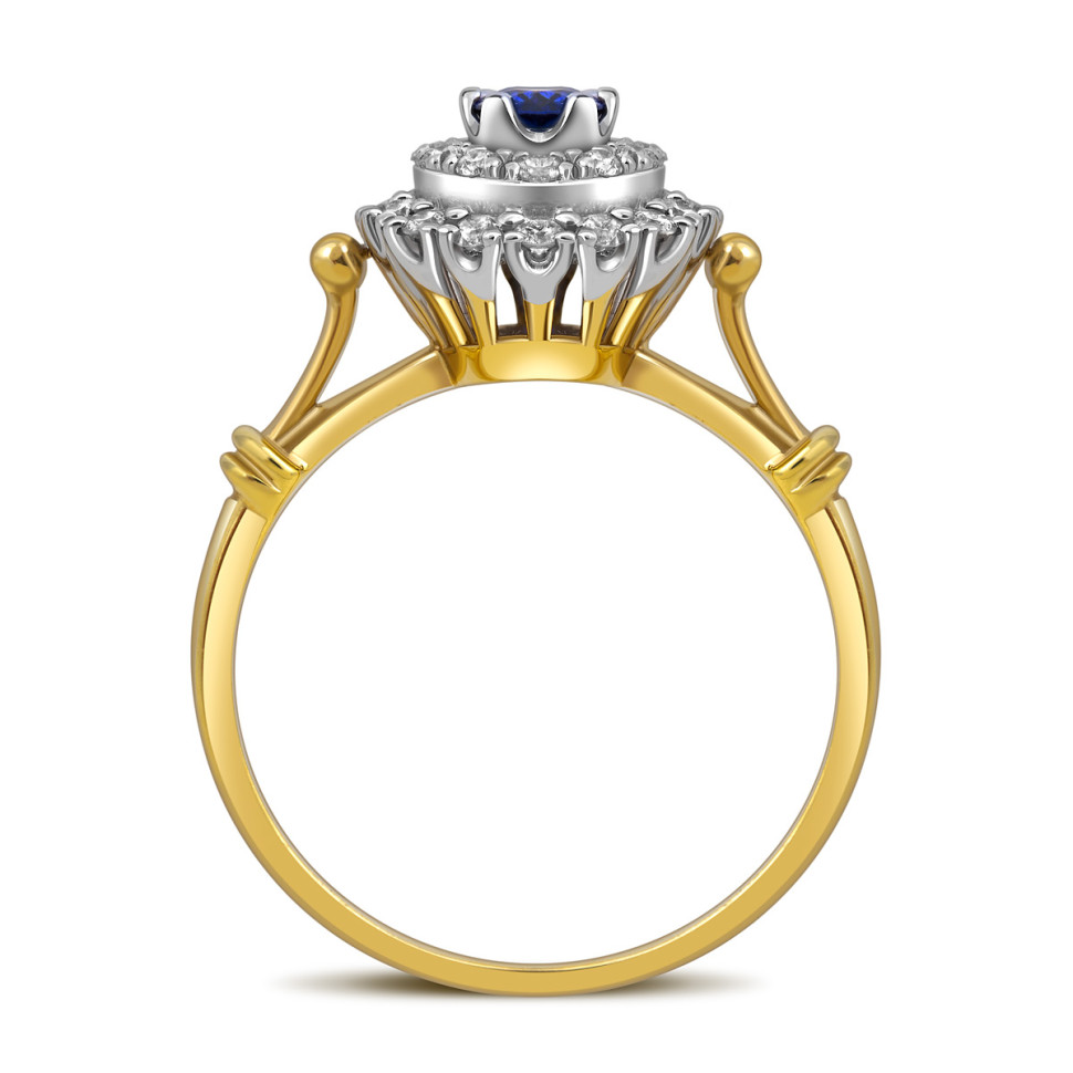 Кольцо из комбинированного золота с бриллиантами и сапфиром (018617)