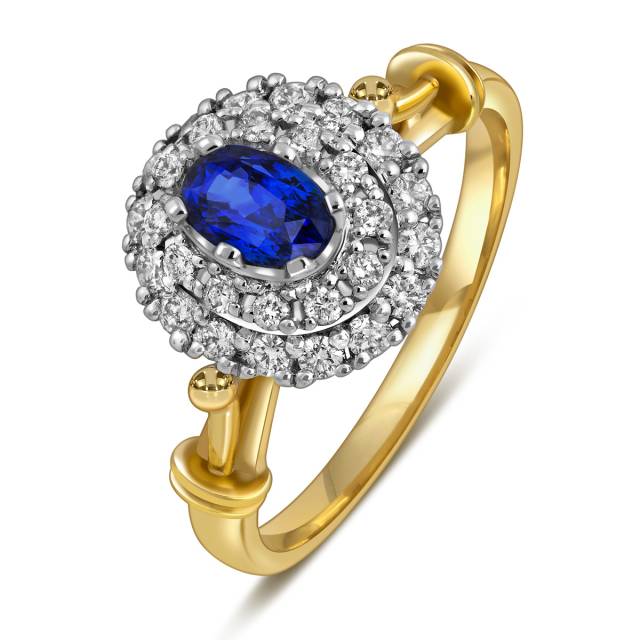 Кольцо из комбинированного золота с бриллиантами и сапфиром (018617)