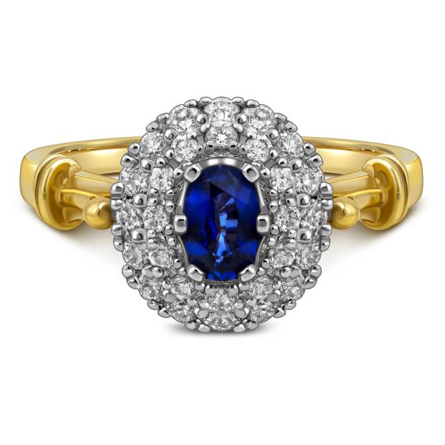 Кольцо из комбинированного золота с бриллиантами и сапфиром (018617)