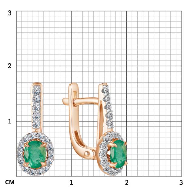Серьги из красного золота с бриллиантами и изумрудами (049980)