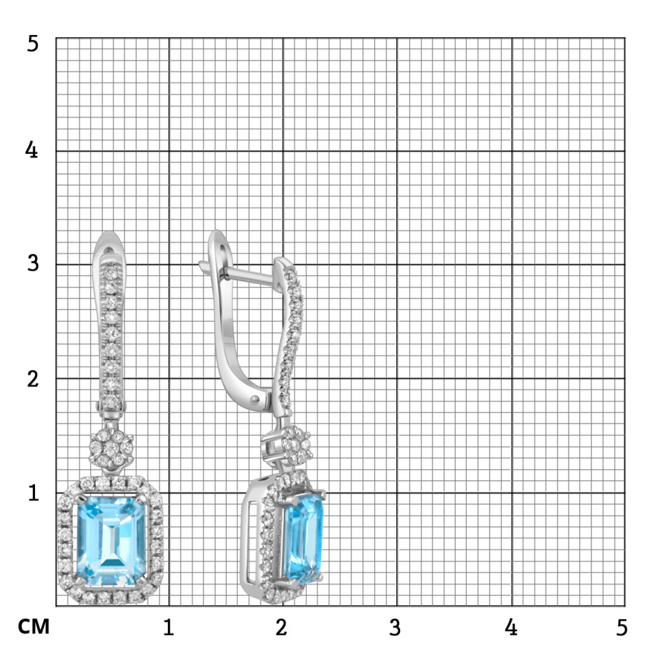 Серьги из белого золота с бриллиантами и аквамаринами (052053)