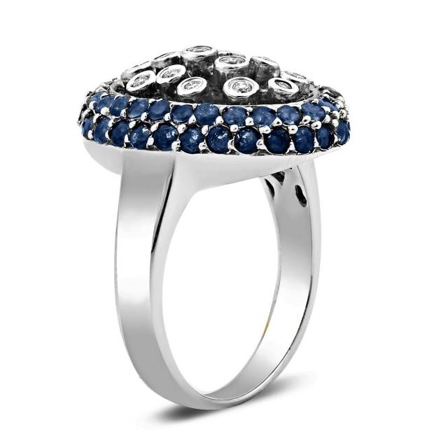 Кольцо из белого золота с бриллиантами и сапфирами (022206)