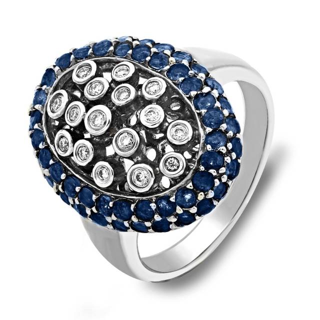 Кольцо из белого золота с бриллиантами и сапфирами (022206)