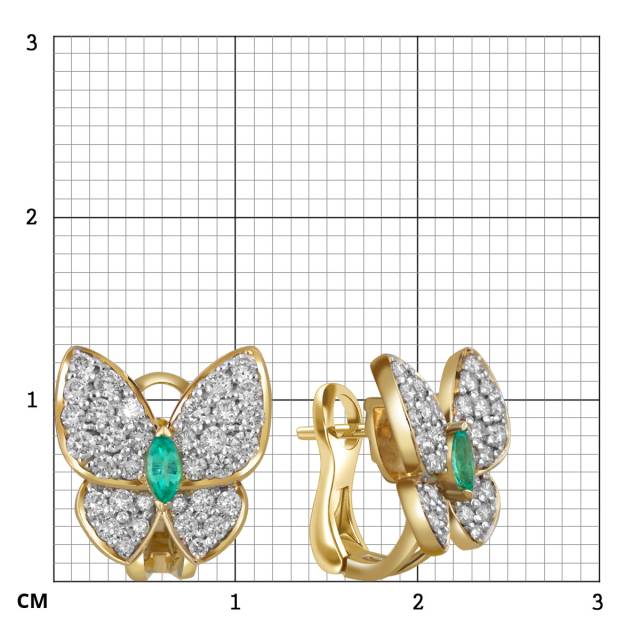 Серьги из желтого золота с бриллиантами и изумрудами "Бабочки" (059955)