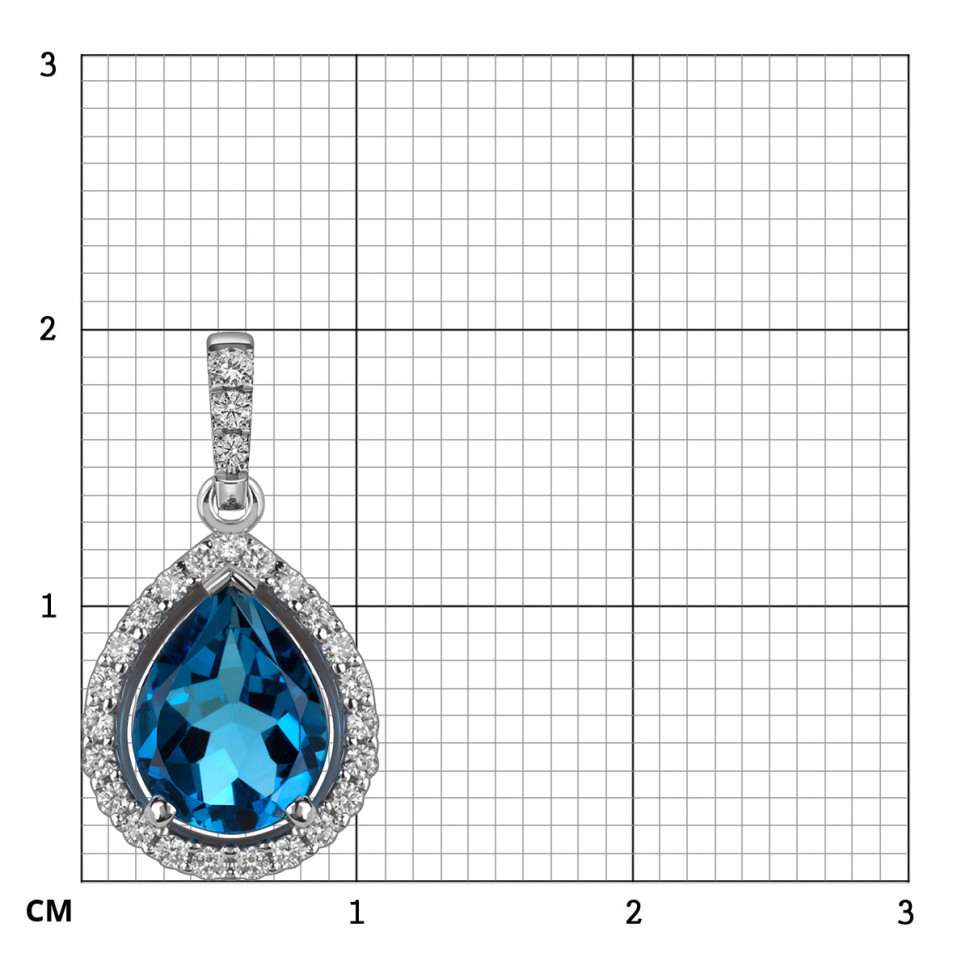 Кулон из белого золота с бриллиантами и лондон топазом (060159)