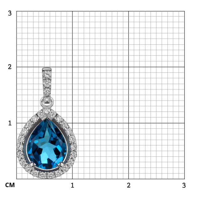 Кулон из белого золота с бриллиантами и лондон топазом (060159)