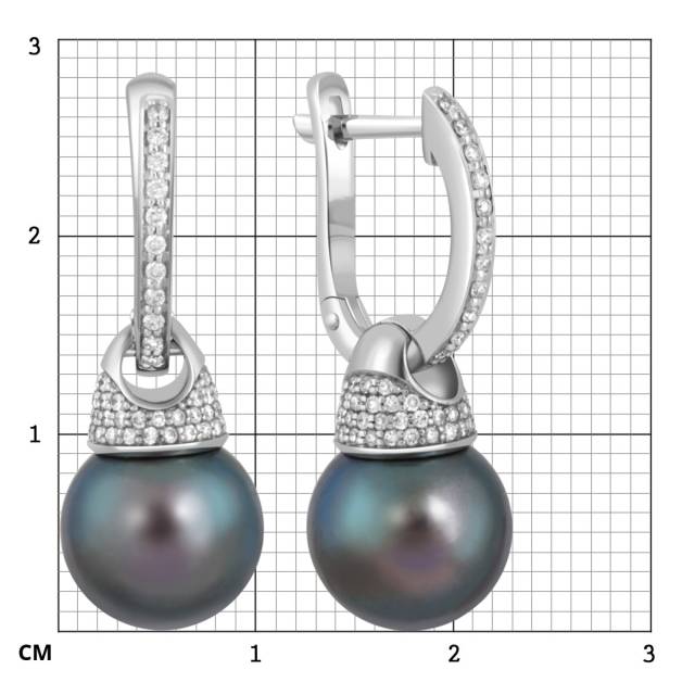 Серьги из белого золота с бриллиантами и чёрным жемчугом (047205)