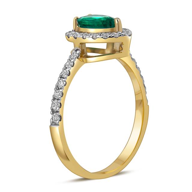 Кольцо из жёлтого золота с бриллиантами и изумрудом (060291)