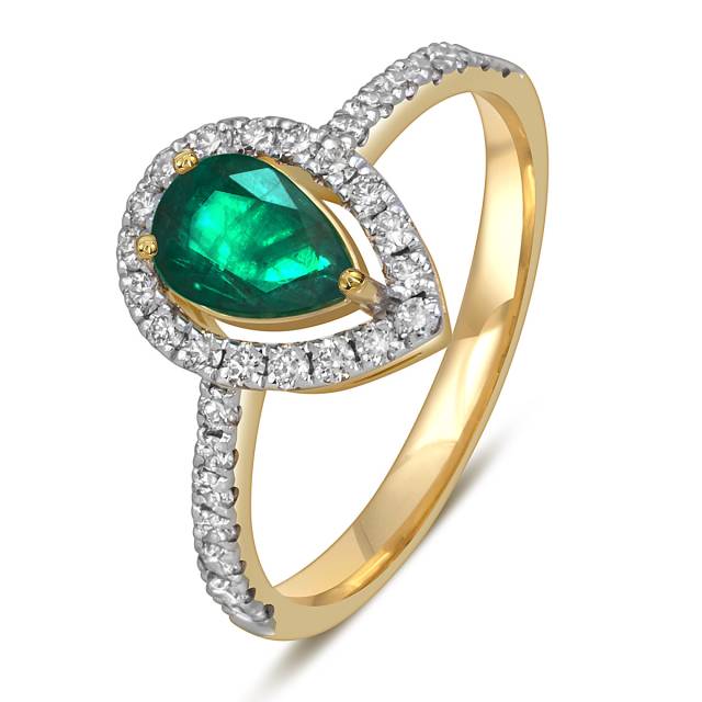 Кольцо из жёлтого золота с бриллиантами и изумрудом (060291)