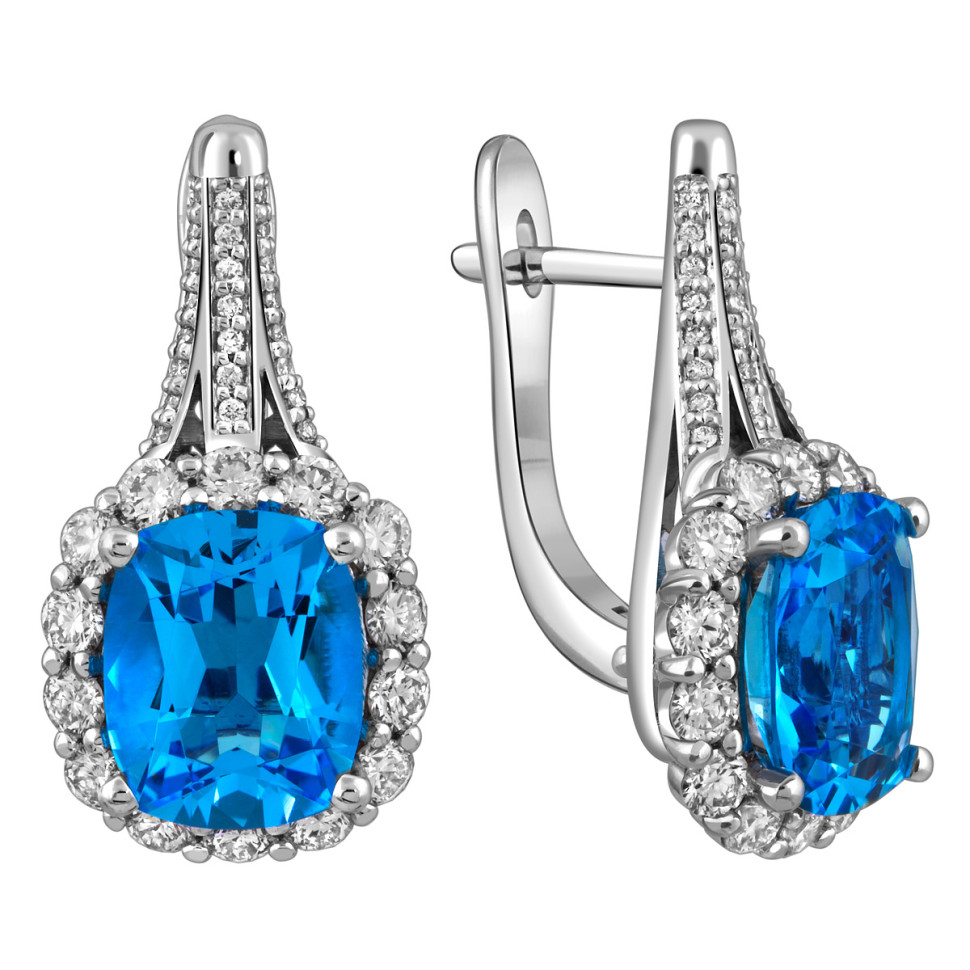 Серьги из белого золота с бриллиантами и топазами (058644)