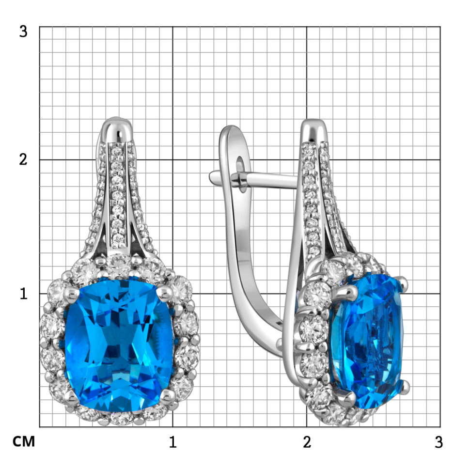Серьги из белого золота с бриллиантами и топазами (058644)
