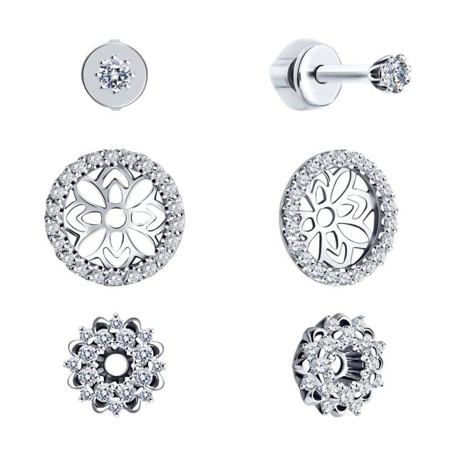 Серьги пусеты-трансформер из белого золота с бриллиантами (046769)