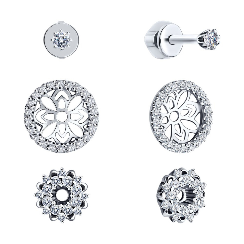 Серьги пусеты-трансформер из белого золота с бриллиантами (046769)