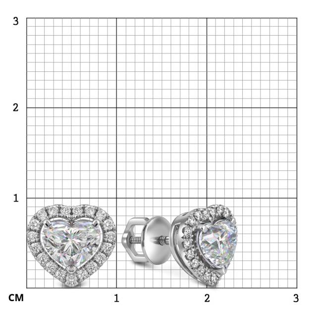 Серьги пусеты из белого золота с бриллиантами "Сердце" (062990)