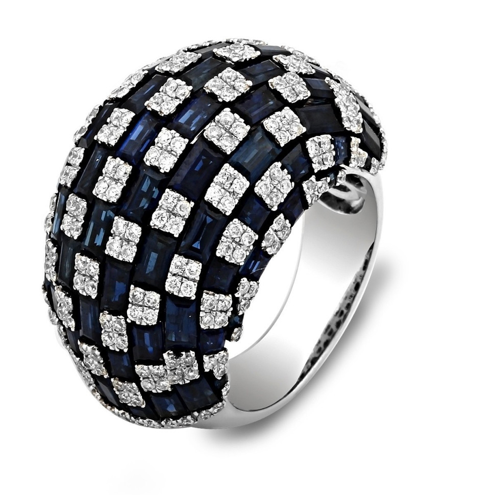 Кольцо из белого золота с бриллиантами и сапфирами (019979)