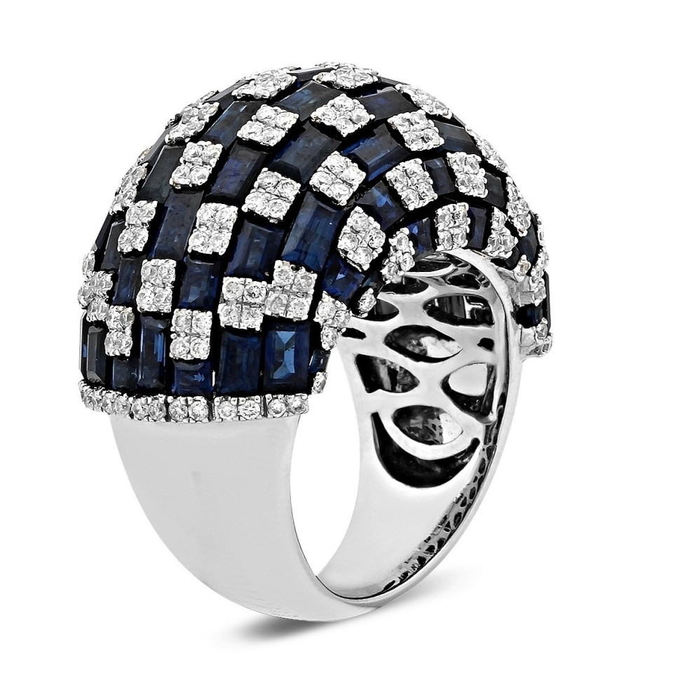 Кольцо из белого золота с бриллиантами и сапфирами (019979)