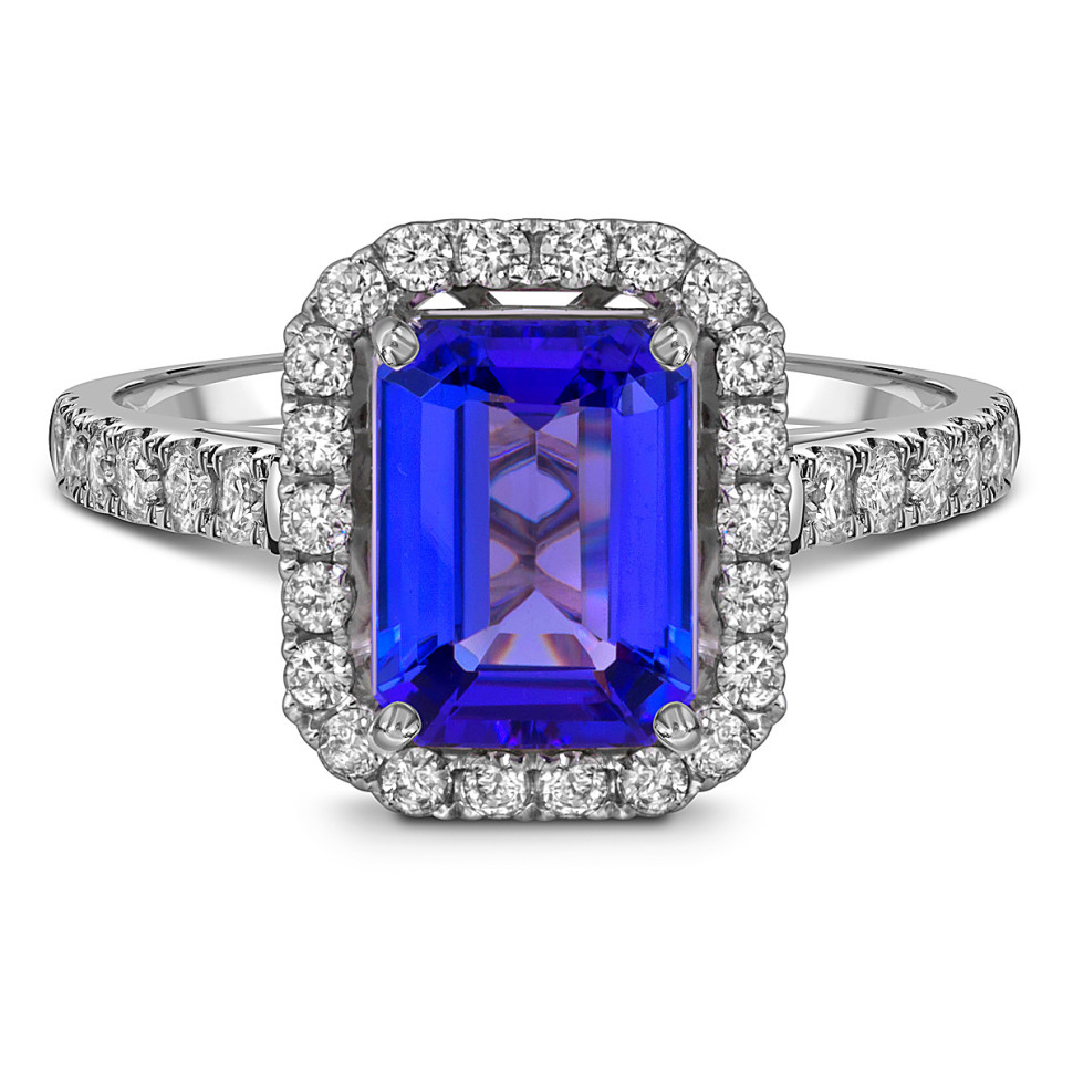 Кольцо из белого золота с бриллиантами и танзанитом (055105)