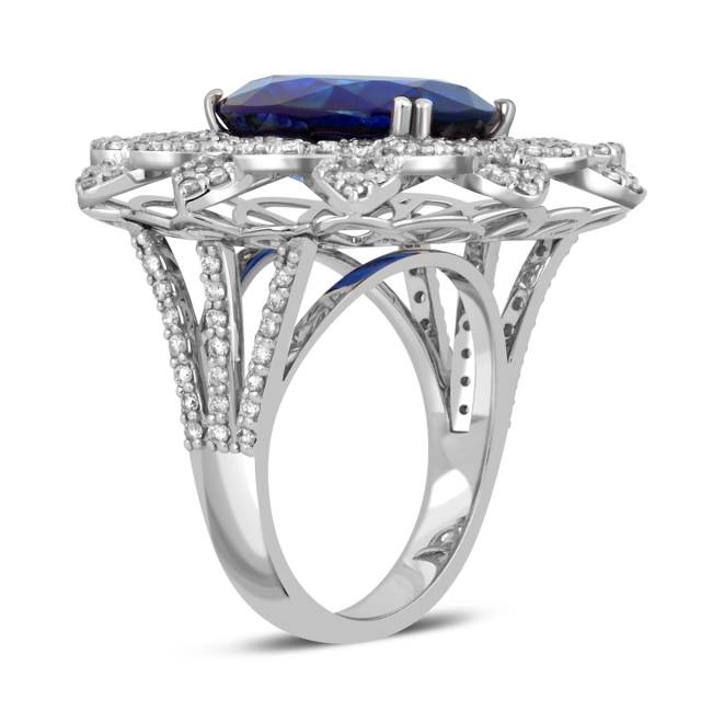 Кольцо из белого золота с бриллиантами и сапфиром (055750)