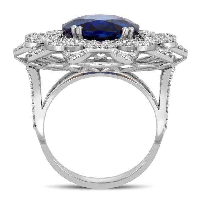 Кольцо из белого золота с бриллиантами и сапфиром (055750)