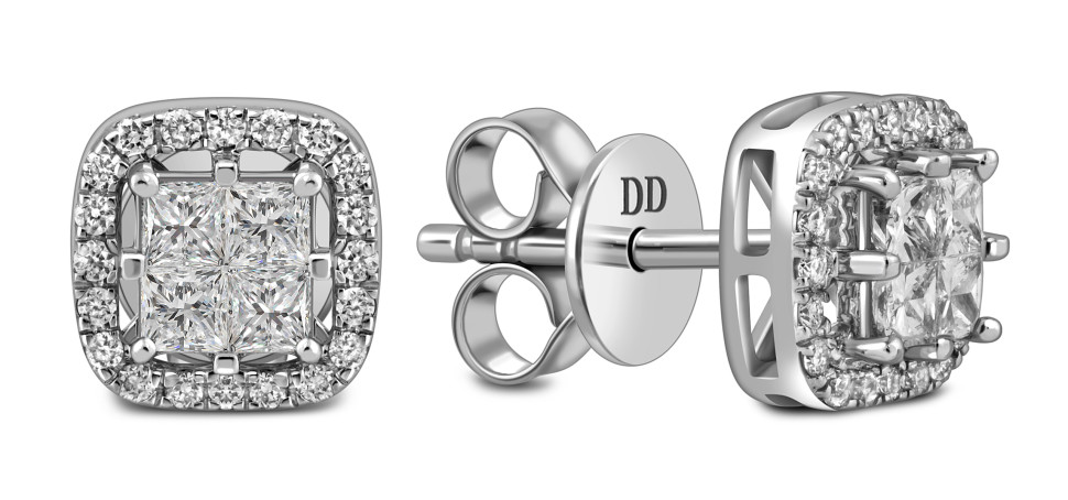 Серьги пусеты из белого золота с бриллиантами (057774)