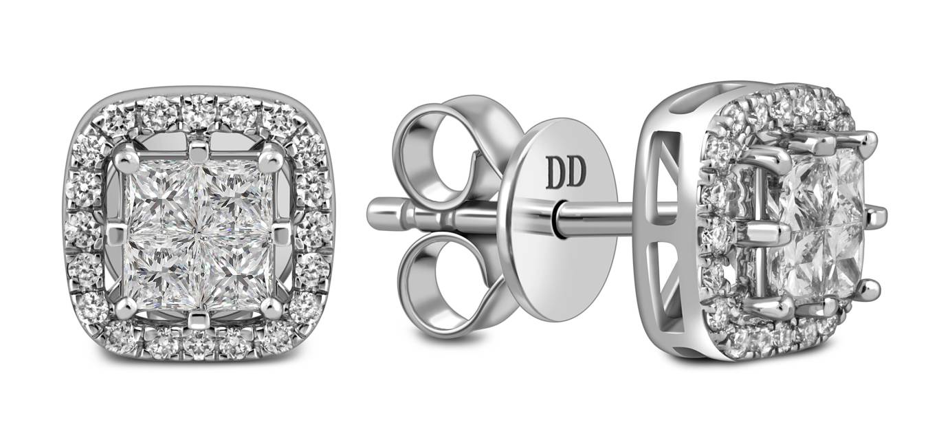 Серьги пусеты из белого золота с бриллиантами (057774)