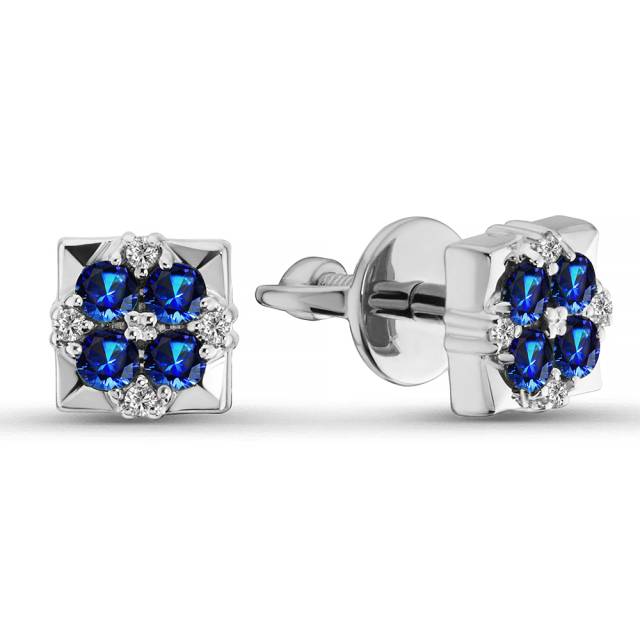 Серьги пусеты из белого золота с бриллиантами и сапфирами (063796)